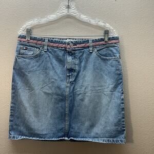 Tommy‎ Hilfiger Mini Skirt SZ 10 Y2K Blue Denim Jean 90s Americana Patriotic